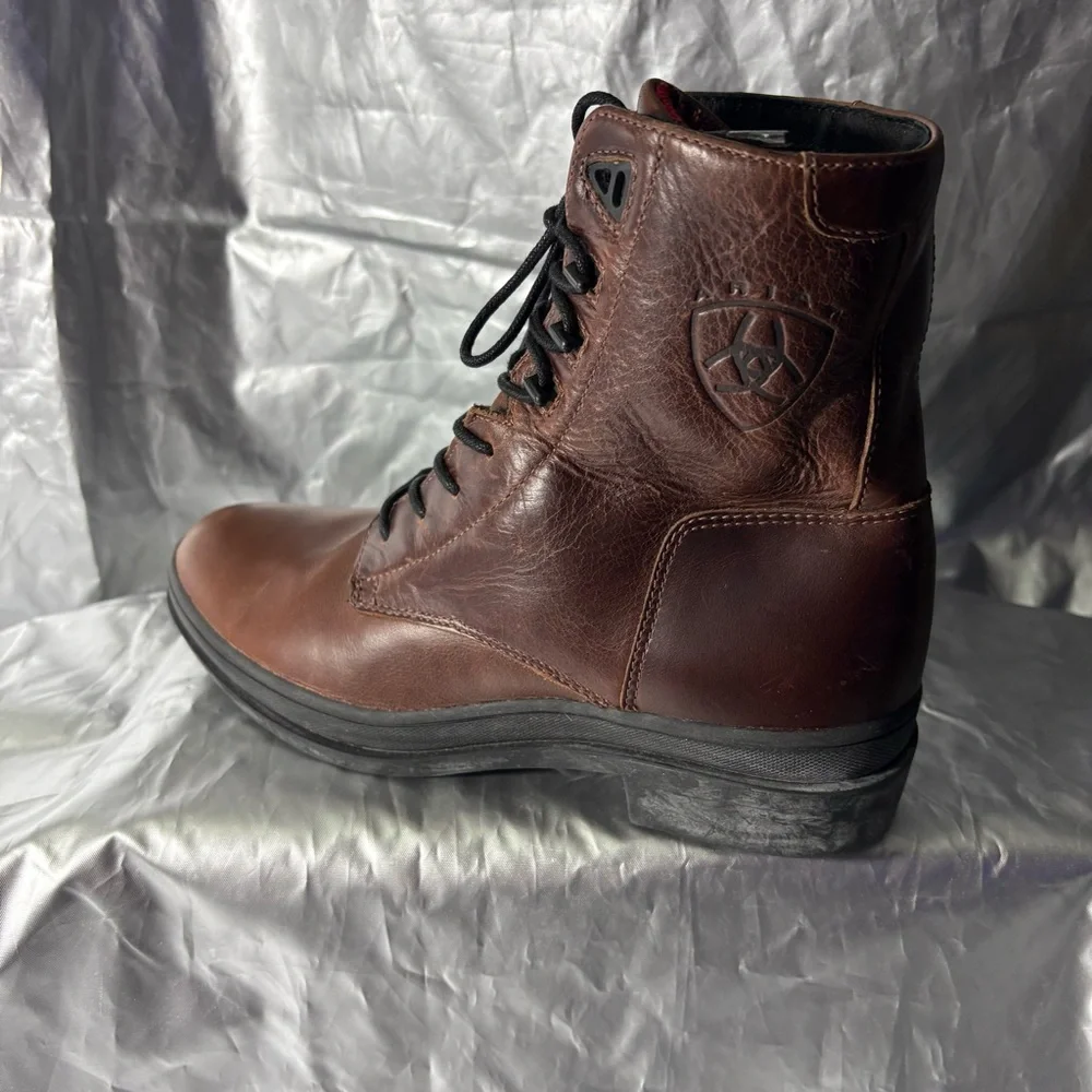 Ariat Brown Leather Lace Up Winter Work Riding Boots Red Flannel Lined Men’s 6.5